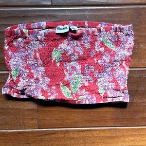 Rhythm Red Floral Smocked Tube Top with Green Accents